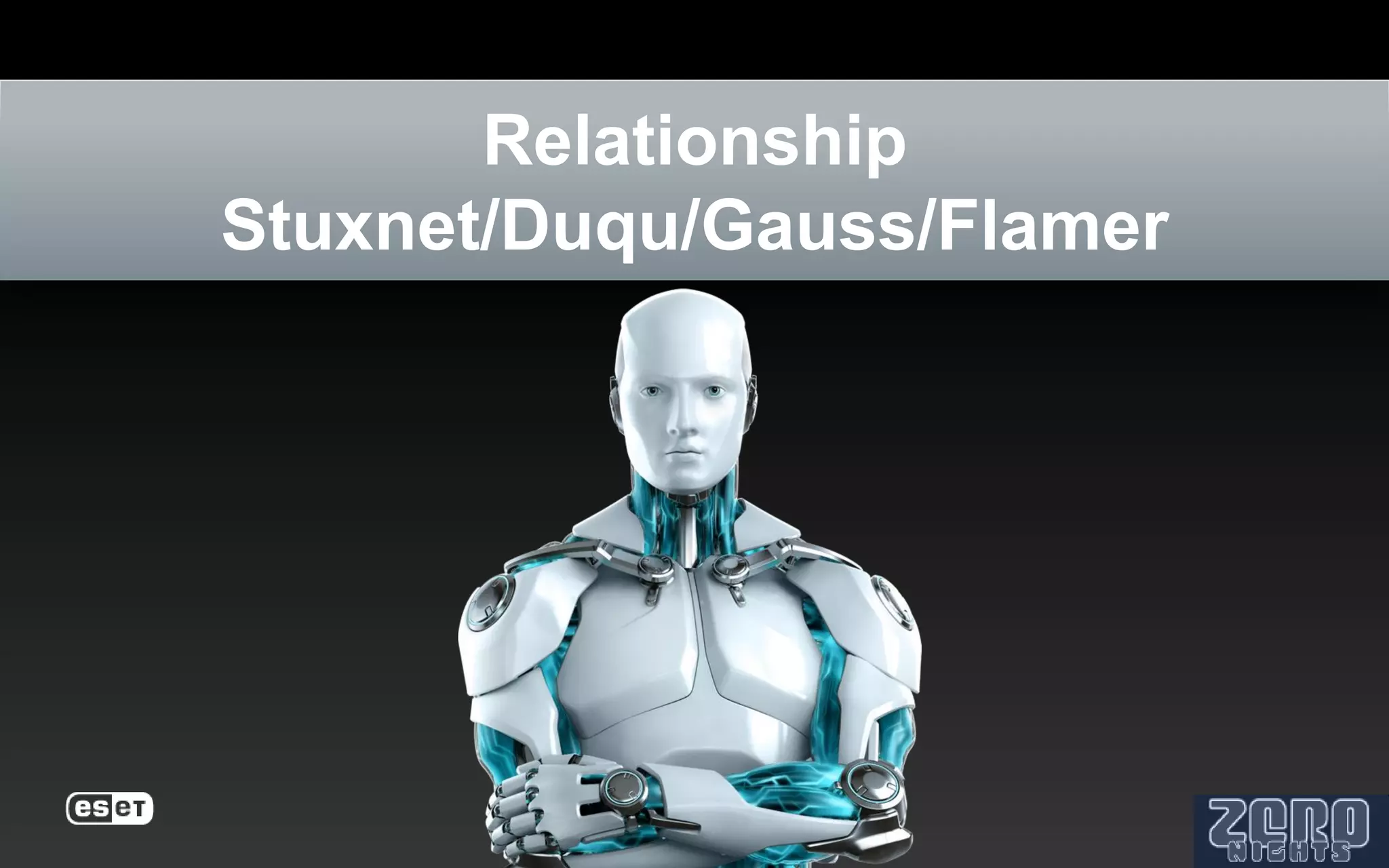 Relationship
Stuxnet/Duqu/Gauss/Flamer
 
