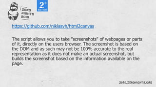https://github.com/niklasvh/html2canvas
The script allows you to take "screenshots" of webpages or parts
of it, directly on the users browser. The screenshot is based on
the DOM and as such may not be 100% accurate to the real
representation as it does not make an actual screenshot, but
builds the screenshot based on the information available on the
page.
 