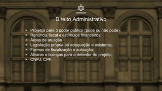 Direito Imobiliario
▣ Projetos no segmento de imóveis;
▣ Propriedade compartilhada;
▣ Responsabilidades;
▣ Necessidade ou ...