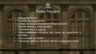 Direito Civil
▣ Projetos não “ativados”;
▣ Projetos ativados e não concluídos;
▣ Projetos não entregues;
▣ Falha no projet...