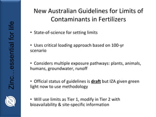 New Australian Guidelines for Limits of Contaminants in Fertilizers <ul><li>State-of-science for setting limits </li></ul>...