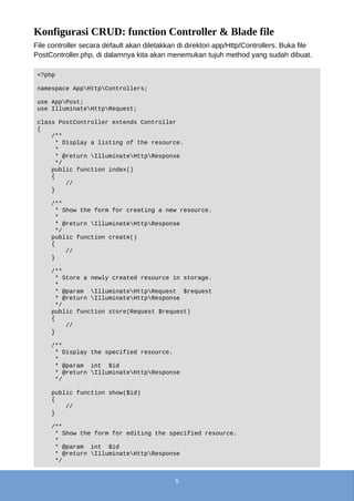 Belajar membuat modul crud di laravel 5 | PDF