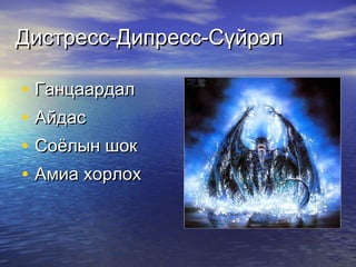 Дистресс-Дипресс-Сүйрэл Ганцаардал Айдас Соёлын шок Амиа хорлох 