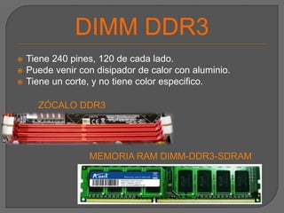 DIMM DDR2Tiene 240 pines, 120 por cada lado.Tiene un corte, y no tiene color especificoZÓCALO DDR2MEMORIA RAM DIMM-DDR2-SDRAM