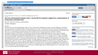• 2013. g.
• MEDLINE, CENTRAL, ScienceDirect, Scopus, LILACS, SciELO, ClinicalTrials.gov un grey literature datubāzes
• Ļoti zema ogh satura ketogēnās diētas (ĻZOKD) un maztauku diētas salīdzinājums
12 mēn
• 13 pētījumu metaanalīze
• Rezultāti
• Svara samazināšanās
• Diastoliskā asinsspiediena samazināšanās
• Palielināts ABL un ZBL
• Gada laikā dalībnieki, kas tika iedalīti ĻZOKD grupā sasniedza lielāku svara
zudumu nekā maztauku diētas grupā. Tādējādi ĻZOKD varētu būt efektīvs rīks
aptaukošanās ārstēšanā.
Shai I1, Schwarzfuchs D, Henkin Y, Weight loss with a low-
carbohydrate, Mediterranean, or low-fat diet. N Engl J Med.
2008 Jul
 