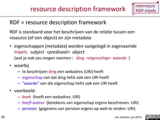 resource description framework
RDF = resource description framework
RDF is standaard voor het beschrijven van de relatie t...