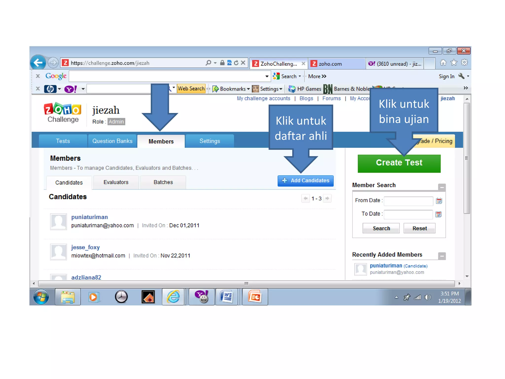 Klik untuk daftar ahli Klik untuk bina ujian 