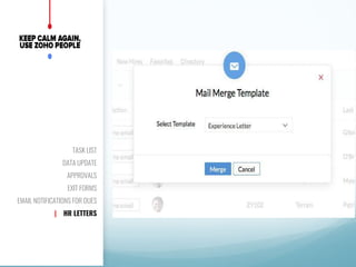 TASK LIST
DATA UPDATE
APPROVALS
EXIT FORMS
EMAIL NOTIFICATIONS FOR DUES
| HR LETTERS
 