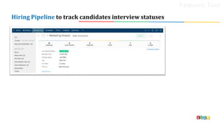 Features Tour
Hiring Pipeline to track candidates interview statuses
 