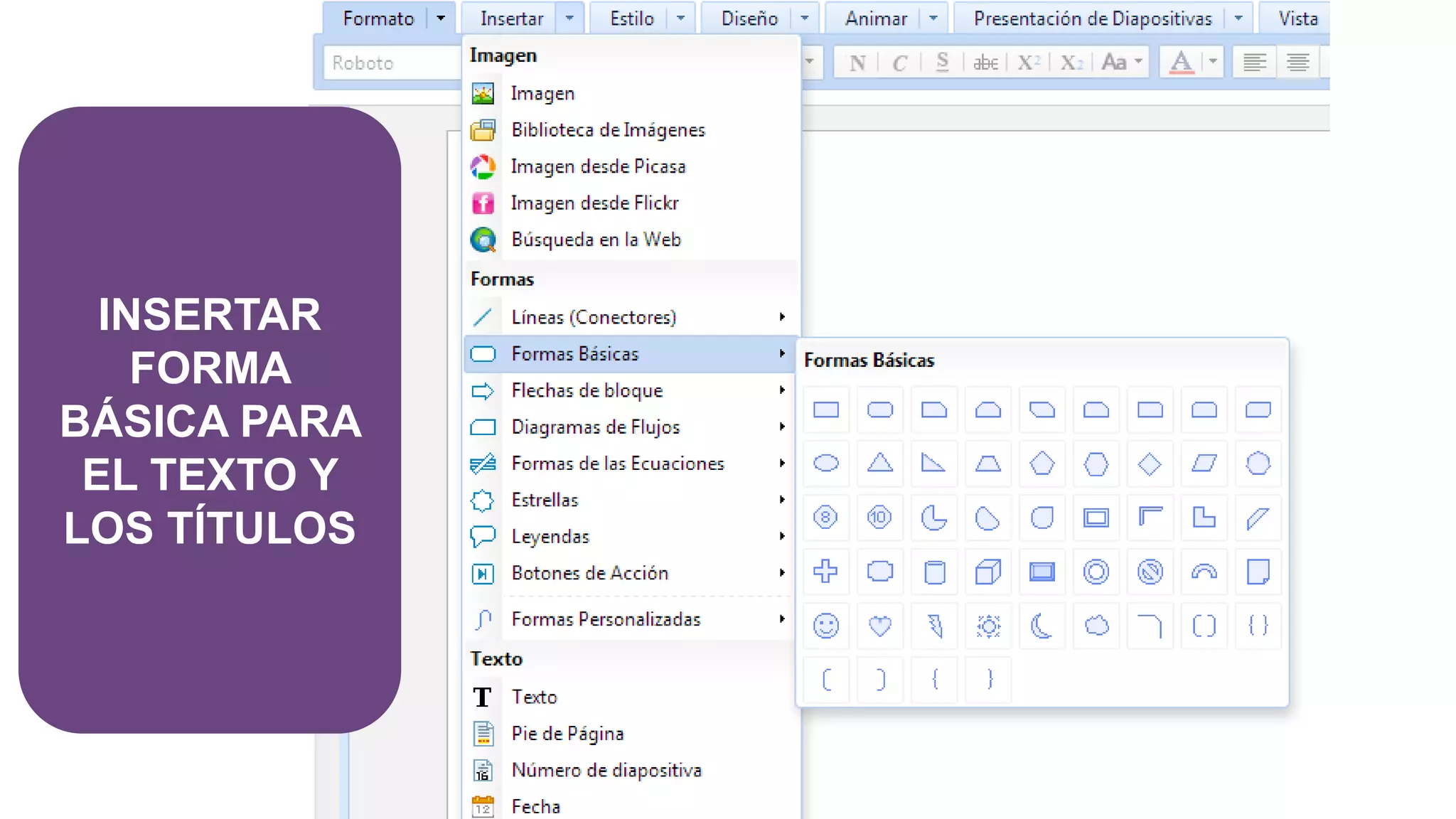 INSERTAR
FORMA
BÁSICA PARA
EL TEXTO Y
LOS TÍTULOS
