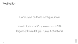 Motivation
10
Conclusion on those configurations?
small block size IO: you run out of CPU
large block size IO: you run ouf of network
 