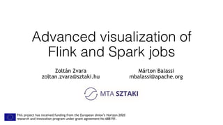 Advanced visualization of
Flink and Spark jobs
Zoltán Zvara 
zoltan.zvara@sztaki.hu
Márton Balassi 
mbalassi@apache.org
This project has received funding from the European Union’s Horizon 2020
research and innovation program under grant agreement No 688191.
 