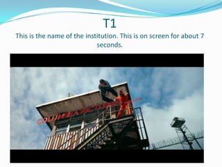 T1
This is the name of the institution. This is on screen for about 7
seconds.

 