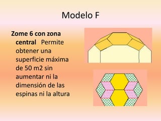 Modelo F
Zome 6 con zona
 central Permite
 obtener una
 superficie máxima
 de 50 m2 sin
 aumentar ni la
 dimensión de las
...