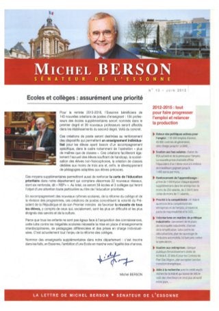 Lettre du Sénateur Michel Berson - Juin 2015