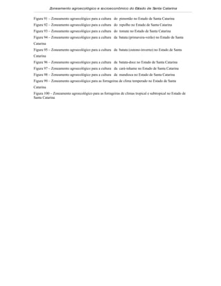 Zoneamento agroecológico e socioeconômico do E tado de S
                                                         s         anta Catarina


Figura 91 – Zoneamento agroecológico para a cultura do pimentão no Estado de Santa Catarina
Figura 92 – Zoneamento agroecológico para a cultura do repolho no Estado de Santa Catarina
Figura 93 – Zoneamento agroecológico para a cultura do tomate no Estado de Santa Catarina
Figura 94 – Zoneamento agroecológico para a cultura da batata (primavera-verão) no Estado de Santa
Catarina
Figura 95 – Zoneamento agroecológico para a cultura da batata (outono-inverno) no Estado de Santa
Catarina
Figura 96 – Zoneamento agroecológico para a cultura da batata-doce no Estado de Santa Catarina
Figura 97 – Zoneamento agroecológico para a cultura da cará-inhame no Estado de Santa Catarina
Figura 98 – Zoneamento agroecológico para a cultura da mandioca no Estado de Santa Catarina
Figura 99 – Zoneamento agroecológico para as forrageiras de clima temperado no Estado de Santa
Catarina
Figura 100 – Zoneamento agroecológico para as forrageiras de climas tropical e subtropical no Estado de
Santa Catarina
 