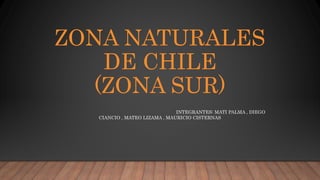 ZONA NATURALES
DE CHILE
(ZONA SUR)
INTEGRANTES: MATI PALMA , DIEGO
CIANCIO , MATEO LIZAMA , MAURICIO CISTERNAS
 