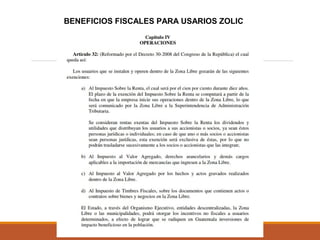 BENEFICIOS FISCALES PARA USARIOS ZOLIC
 