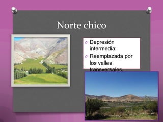 Norte chico
O Depresión
intermedia:
O Reemplazada por
los valles
transversales.
 
