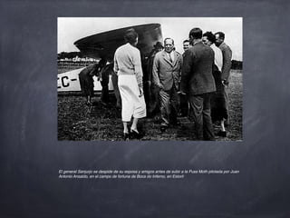 El general Sanjurjo se despide de su esposa y amigos antes de subir a la Puss Moth pilotada por Juan
Antonio Ansaldo, en el campo de fortuna de Boca do Inferno, en Estoril
 