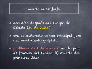muerte de Sanjurjo
dos días después del Golpe de
Estado (20 de Julio)
era considerado como: principal jefe
del movimiento golpista
problema de liderazgo, causado por:
a) fracaso del Golpe b) muerte del
principal líder
 