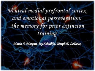 Ventral medial prefrontalcortex and emotionalperseveration: thememoryfor prior extincion training Maria A. Morgan, JaySchulkin, Joseph E. LeDoux 