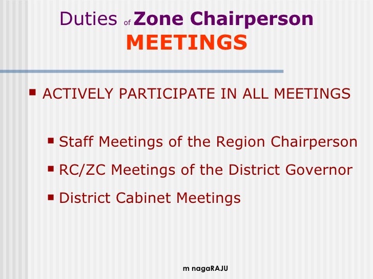 Zone Chairman Duties