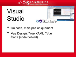 Qt MobilityMobility 1.1 – développermaintenantdéployersurOvi Store prochainementCamera Document GalleryFeedbackLandmarksMaps/NavigationOrganizerService Framework – Out of processMobility 1.0 – dispoBearer Management APIContactsLocationMessagingMultimediaPublish and SubscribeService FrameworkSensorsSystem InformationVersit
