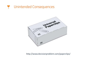 Unintended Consequences
http://www.decisionproblem.com/paperclips/
 