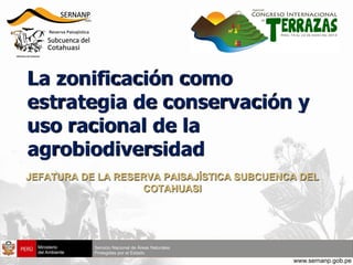 JEFATURA DE LA RESERVA PAISAJÍSTICA SUBCUENCA DEL
COTAHUASI
La zonificación como
estrategia de conservación y
uso racional de la
agrobiodiversidad
 