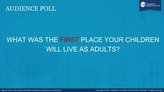 AUDIENCE POLL
WHAT WAS THE FIRST PLACE YOUR CHILDREN
WILL LIVE AS ADULTS?
 