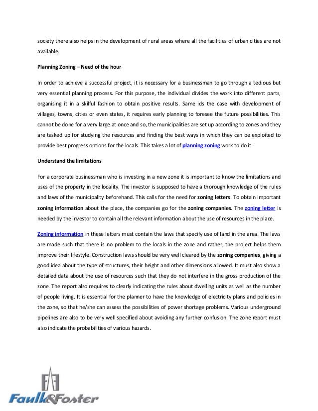 Zoning Letter Company For the development of your area