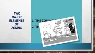 TWO
MAJOR
ELEMENTS
OF
ZONING
1. THE ZONING ORDINANCE
2. THE ZONING MAP.
 