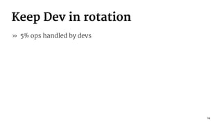 Keep Dev in rotation
» 5% ops handled by devs
14
 