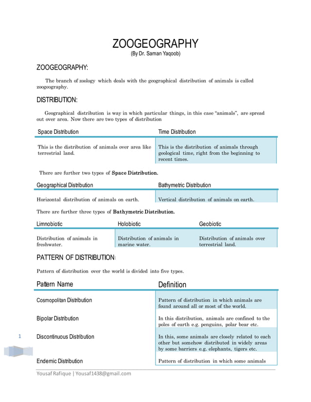 Introduction to zoogeography and types of distribution PDF