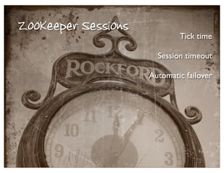 ZooKeeper Sessions           Tick time

                       Session timeout

                     Automatic failover
 
