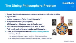 The Dining Philosophers Problem
§ Classic distributed systems concurrency and synchronization problem
§ Dijkstra 1965
§ Li...