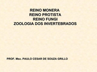 REINO MONERA  REINO PROTISTA REINO FUNGI ZOOLOGIA DOS INVERTEBRADOS PROF. Msc. PAULO CESAR DE SOUZA GRILLO 
