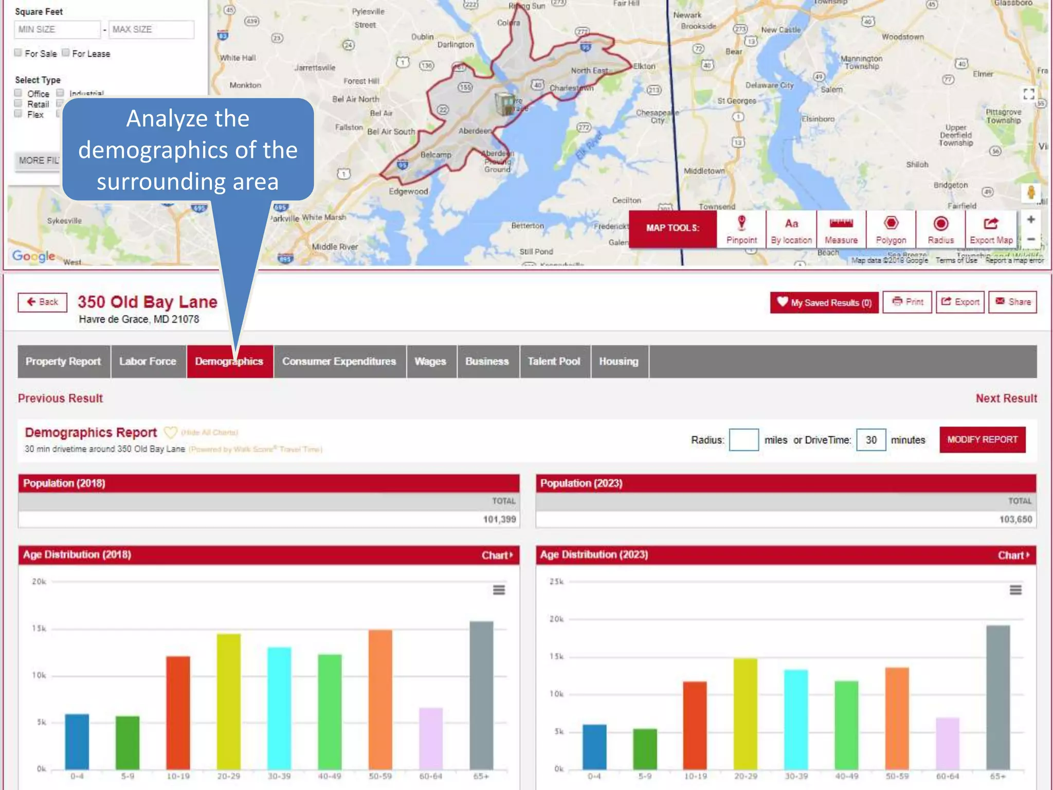 Analyze the
demographics of the
surrounding area
 