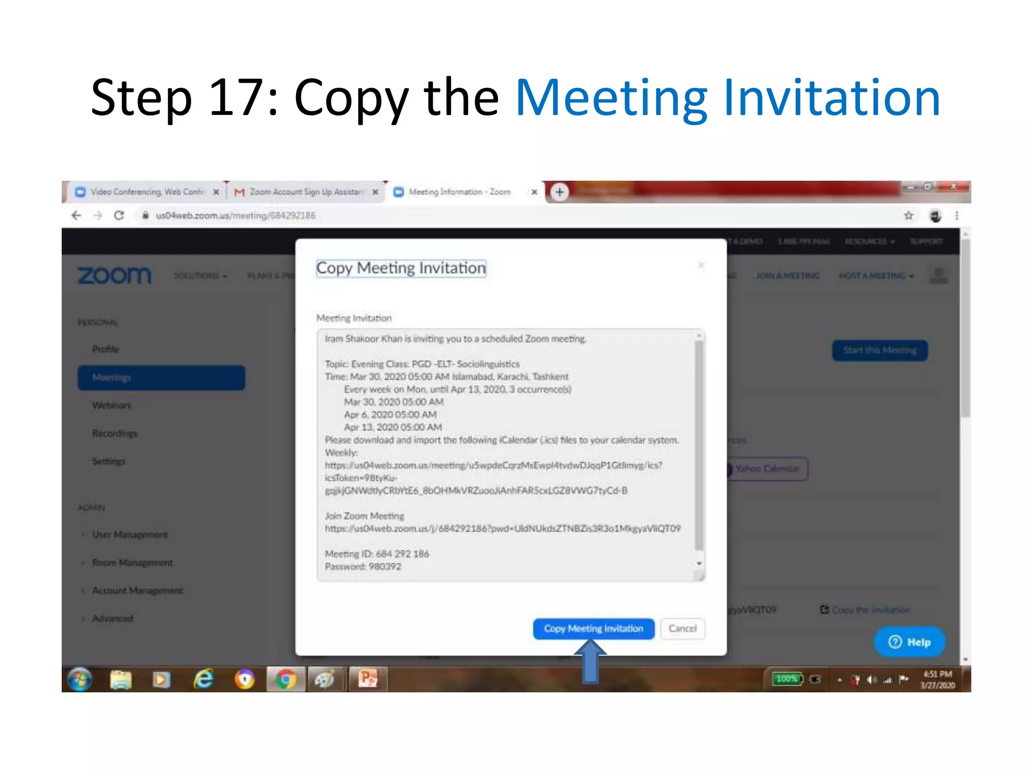 Step 17: Copy the Meeting Invitation
 