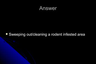 Answer

 Sweeping

out/cleaning a rodent infested area

 