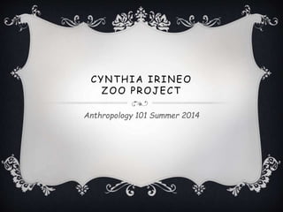 CYNTHIA IRINEO
ZOO PROJECT
Anthropology 101 Summer 2014
 