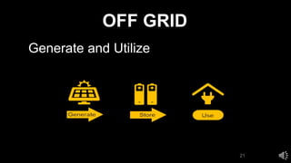 OFF GRID
• Generate and Utilize
21
 