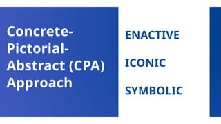 Concrete-
Pictorial-
Abstract (CPA)
Approach
ENACTIVE
ICONIC
SYMBOLIC
 