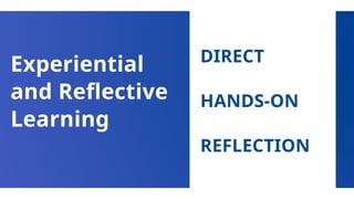 Experiential
and Reflective
Learning
DIRECT
HANDS-ON
REFLECTION
 