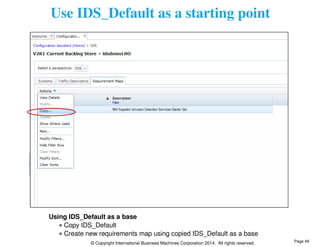 Use IDS_Default as a starting point 
Using IDS_Default as a base 
Copy IDS_Default 
Create new requirements map using copied IDS_Default as a base 
© Copyright International Business Machines Corporation 2014. All rights reserved. 
Page 49 
 