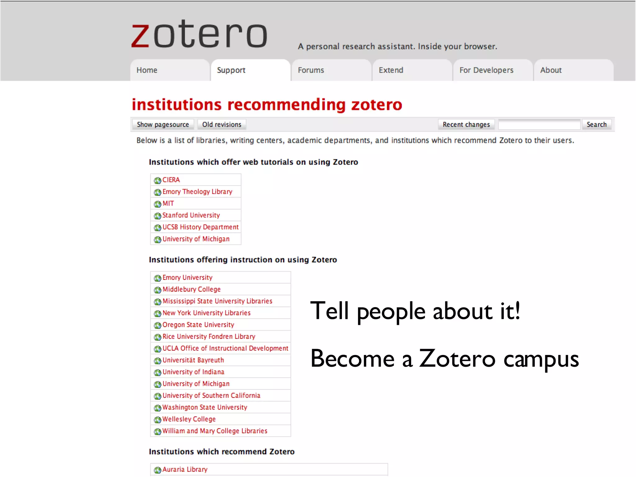 Tell people about it! Become a Zotero campus 