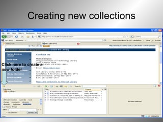 Creating new collections Click here to create a new folder 