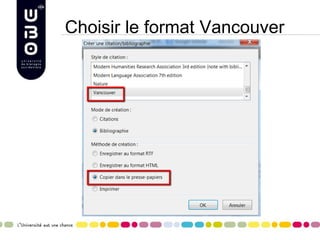 Choisir le format Vancouver
 