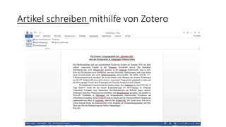 Artikel schreiben mithilfe von Zotero
 